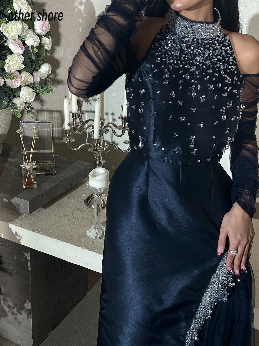 Other Shore Elegant Vintage Sexy Blue Mermaid Beading Asymmetrical Customize Formal Occasion Prom Dress Evening Party Gowns