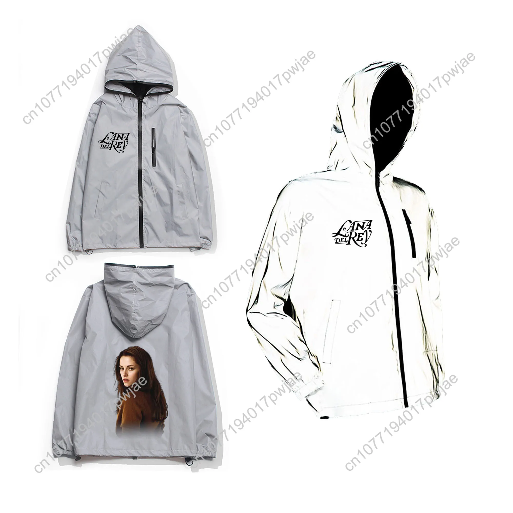 Lana Dere Singer سترة عاكسة للرجال والنساء معطف مقنع سترة واقية من الرياح تشغيل جيب جاكيتات المشي لمسافات طويلة سستة مخصصة هوديي #2