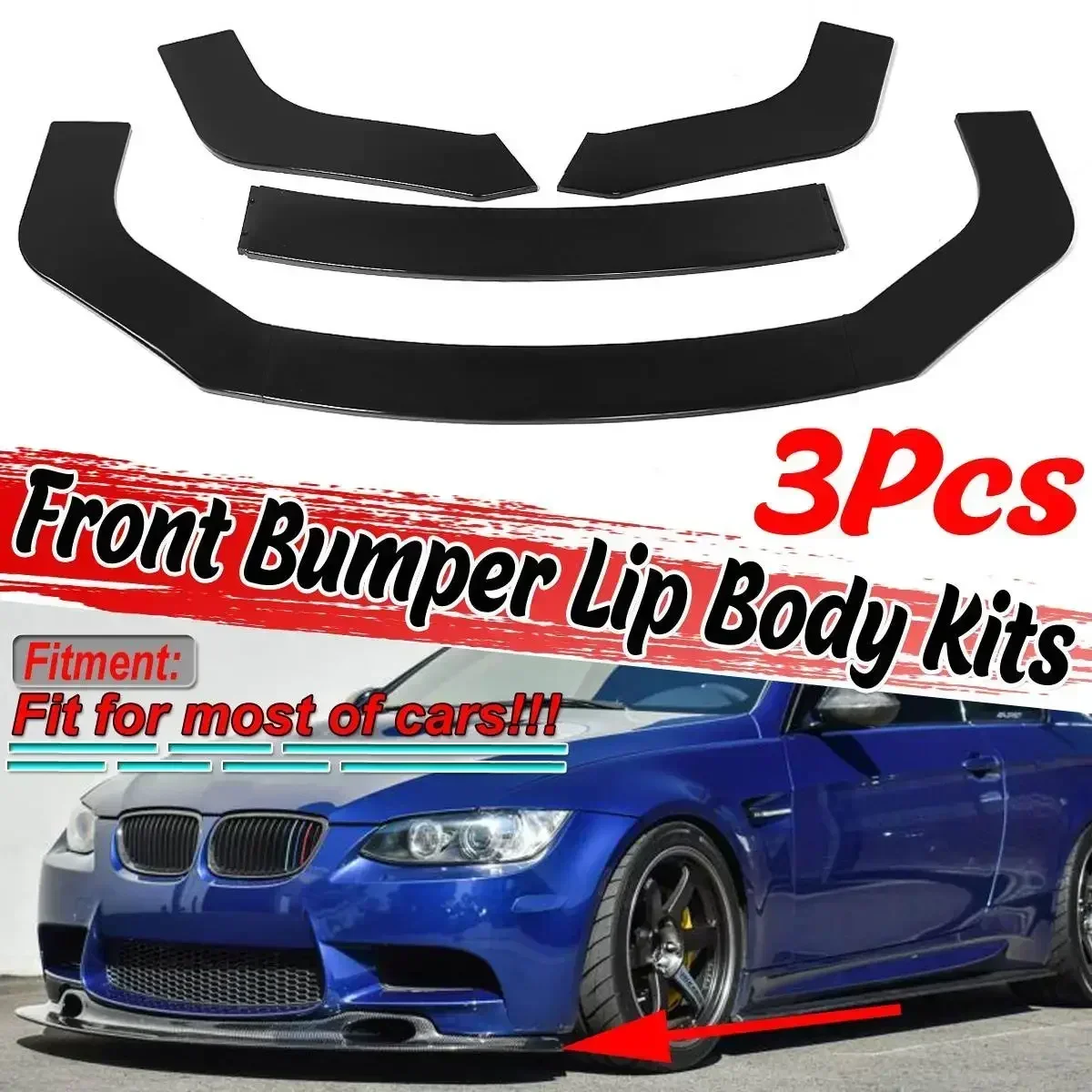 Car Universal Front Lip Chin Bumper Spoiler For BMW E39 E46 E53 E90 E92 E93 E60 E61 E70 X6 E71 X1 For VW Golf MK5 6 7 Body Kit