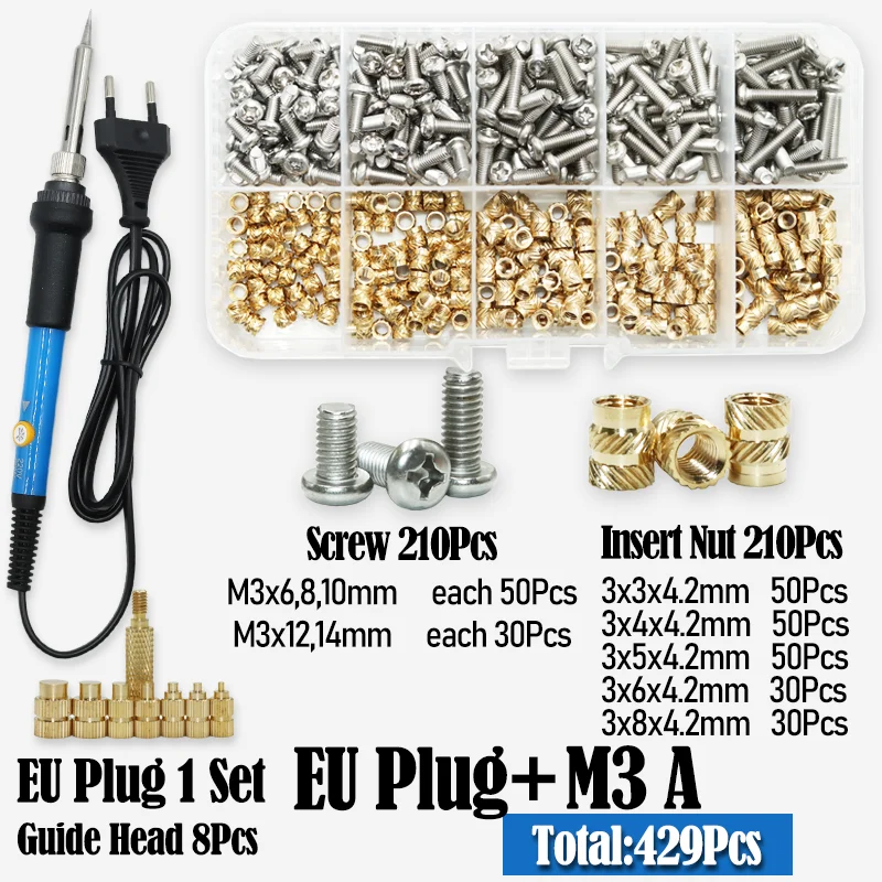 Wärme Set Gewinde Messing Einsatz Mutter und Bolzen M2 M3 M4 Lötkolben Spitze Kupfer Einsetzen Mutter Maschine Schraube Kit Einsätze 3d Drucker – Detail 11