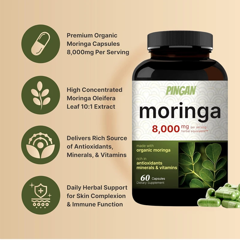 60 Moringa Capsules, Organic Made From Moringa Powder | Green Superfood, Skin Health and Immune Support | Non GMO, Gluten Free