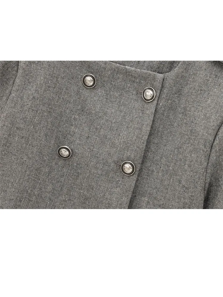 TRAFZA Damen-Rock, 2-teiliges Set, weiblich, neue Modeserie, einreihige Wollmischung, Jacke + eleganter, schlanker Reißverschluss, breiter Saum, Faltenrock