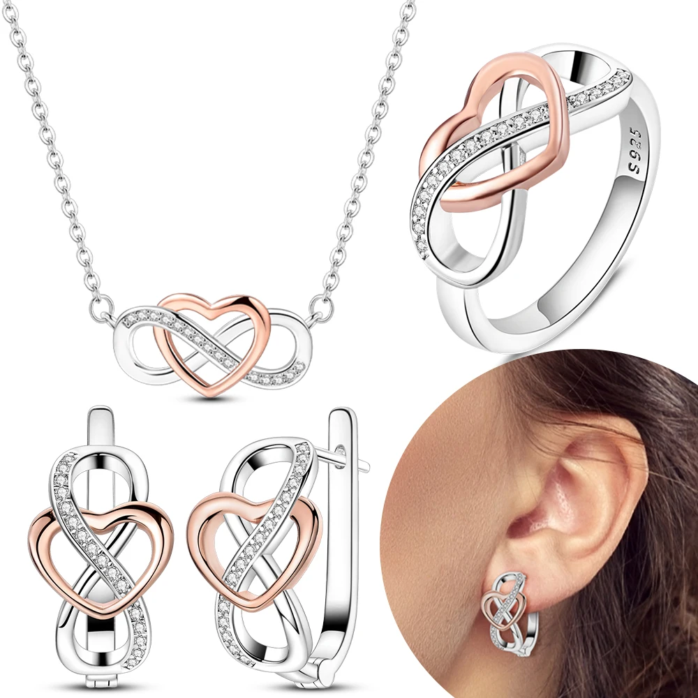 

925 Sterling Silver Sparkling Halo Blue Square Zircon Original Jewelry Set Earring Necklace Ring for Women Valentine's Day Gift