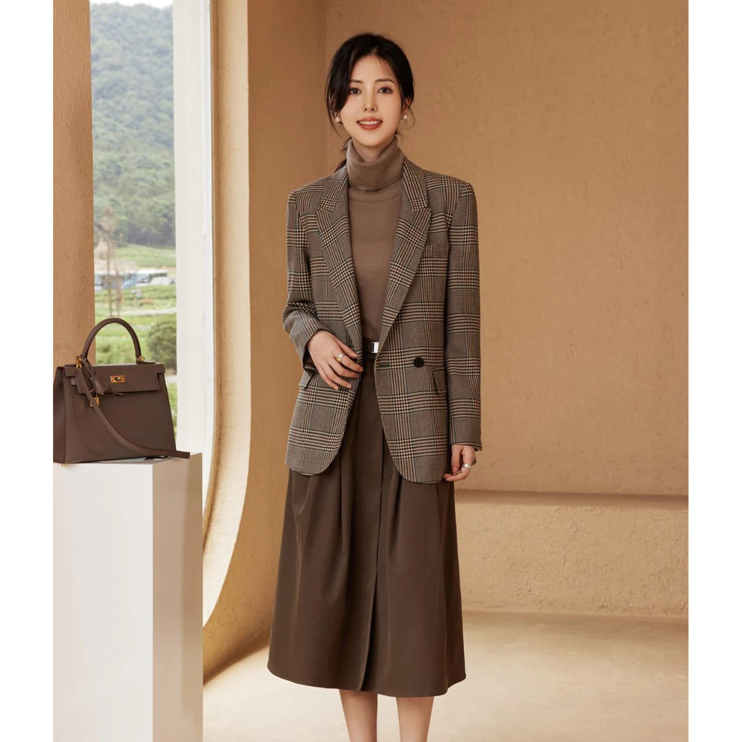 

Allingentle Plaid Women's Blazer Fashion Jacket Office Coat V-Neck Blazer for Cocktail Party Daily Outfits Customize