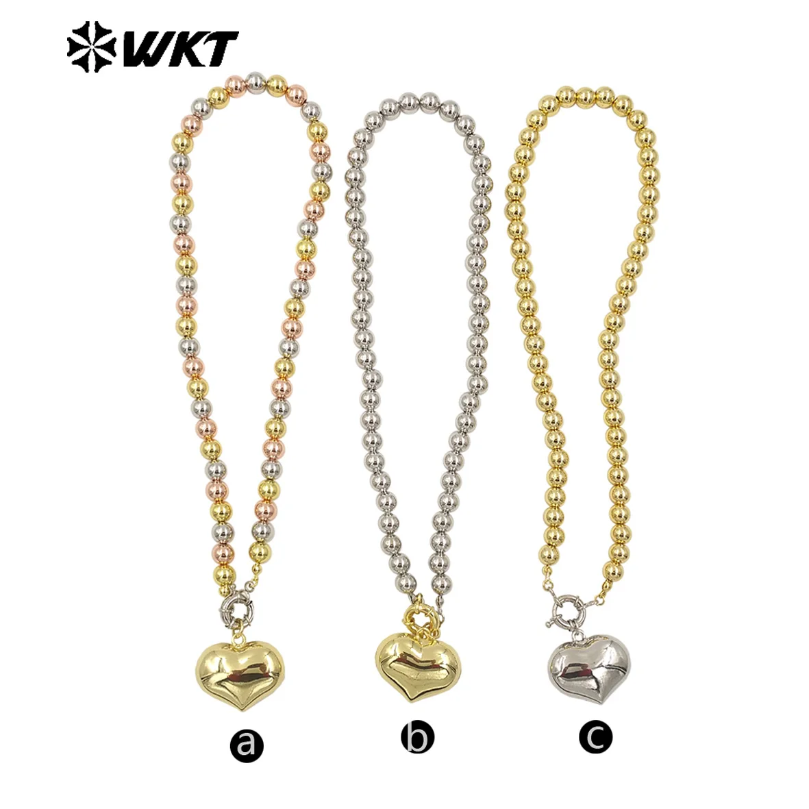 WT-JFN10 Amazing Lovely 8MM 18K Real Gold Plated Round Ball Beads 16 Inch Long Charm Pendant Necklace 10PCS