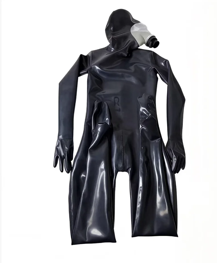 Men's Black Full Cover Latex Catsuit Fetish Bodysuits Attach with Zipper