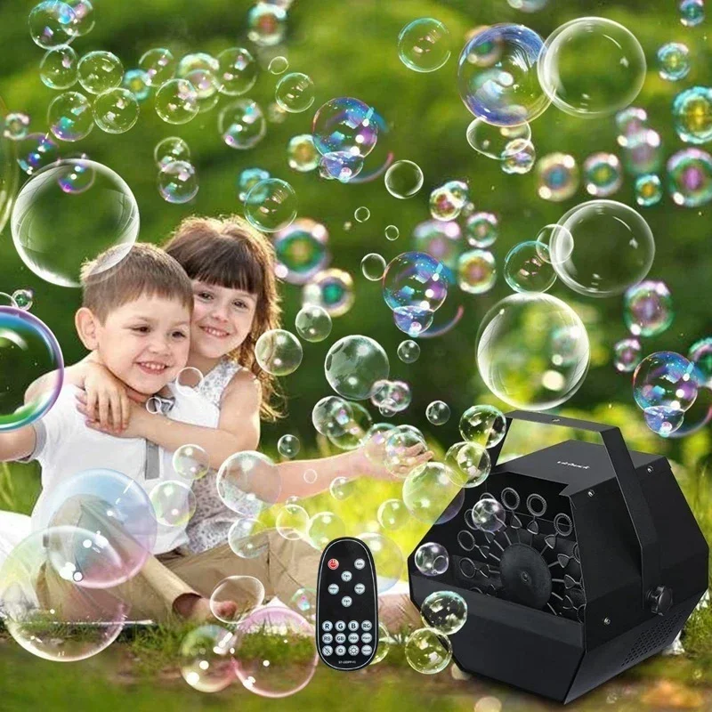 RGB Colorful 3 LED Bubble Machine Bubbles Maker Blower with Remote Control for Wedding Party Festivals Stage Effect Lights