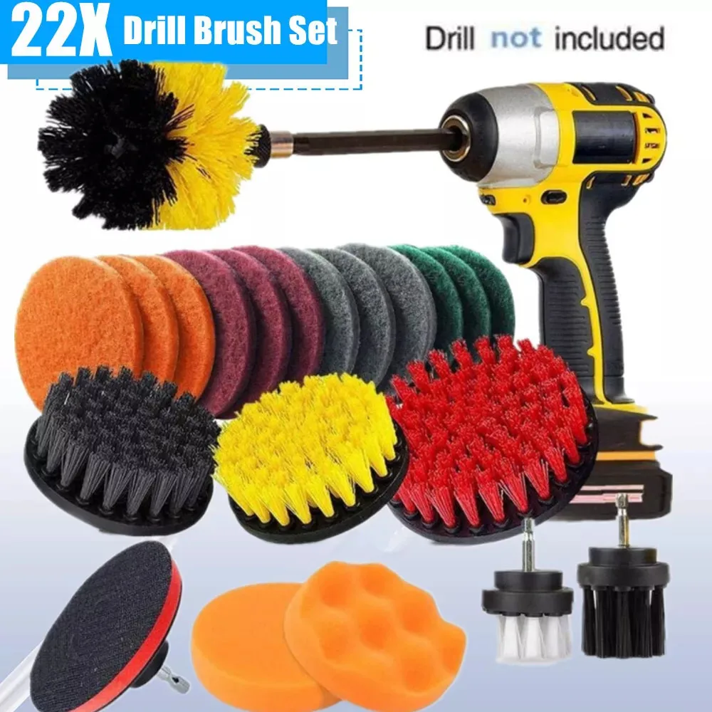 22Pcs Drill Brush Attachment Set Power Scrubber Brush Car Carpet Tile Bath Car Wheel Kitchen Bathroom Deep Cleaning Tool