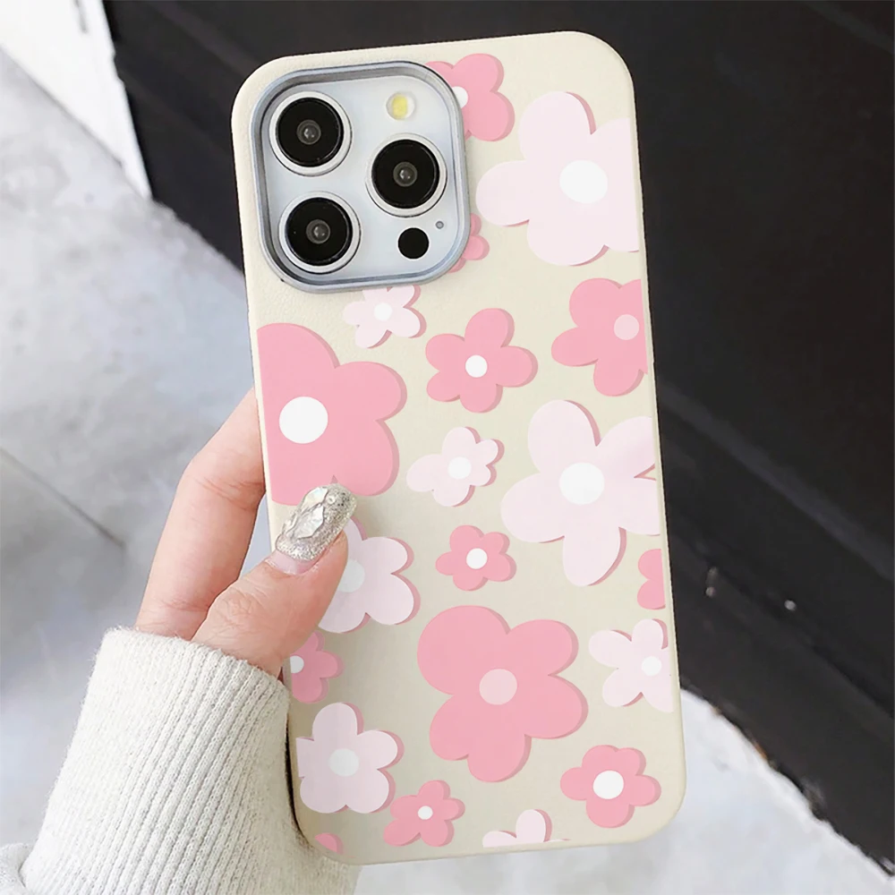 Matte Phone Case For Samsung Galaxy A56 A36 A34 A35 A54 A55 S26 S25 S24  Ultra  S23 S22 S21 Plus FE Leather Pink Ditsy Tpu Cover