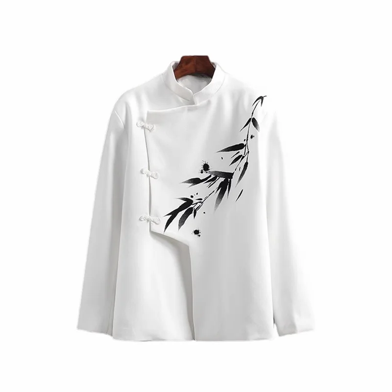 New Chinese Style Men's Wedding Engagement Suit Water-Media Bamboo Slant Buttoned Zhongshan Coat Adult Ceremony Formal Wester...