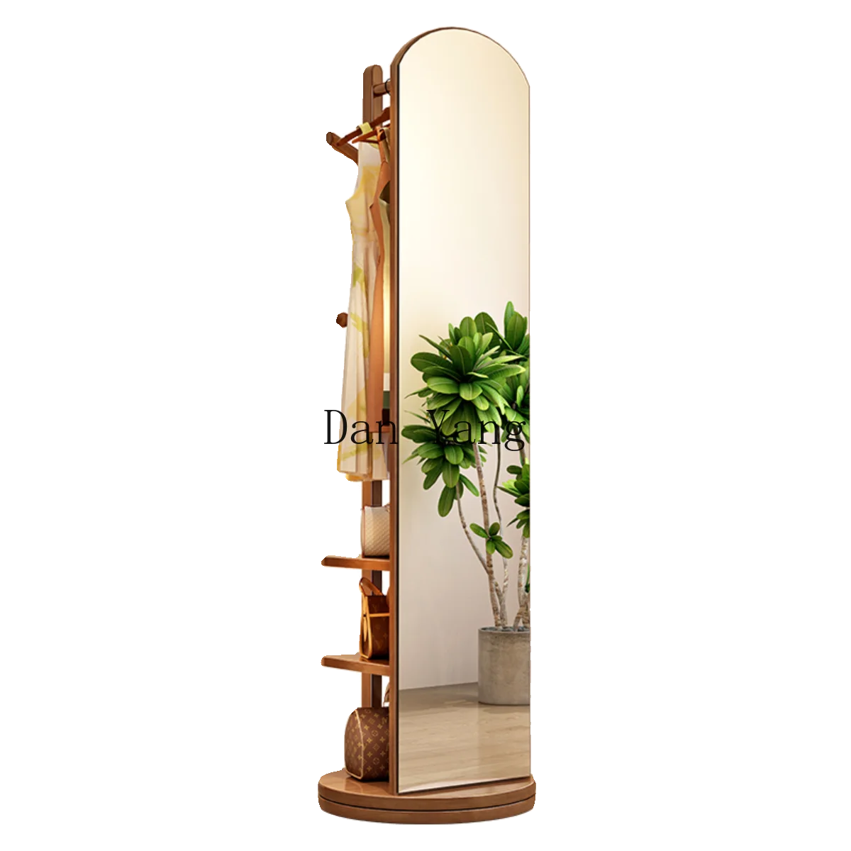 

DY solid wood hanger bedroom floor coat rack with mirror integrated living room home removable multi-functional rack