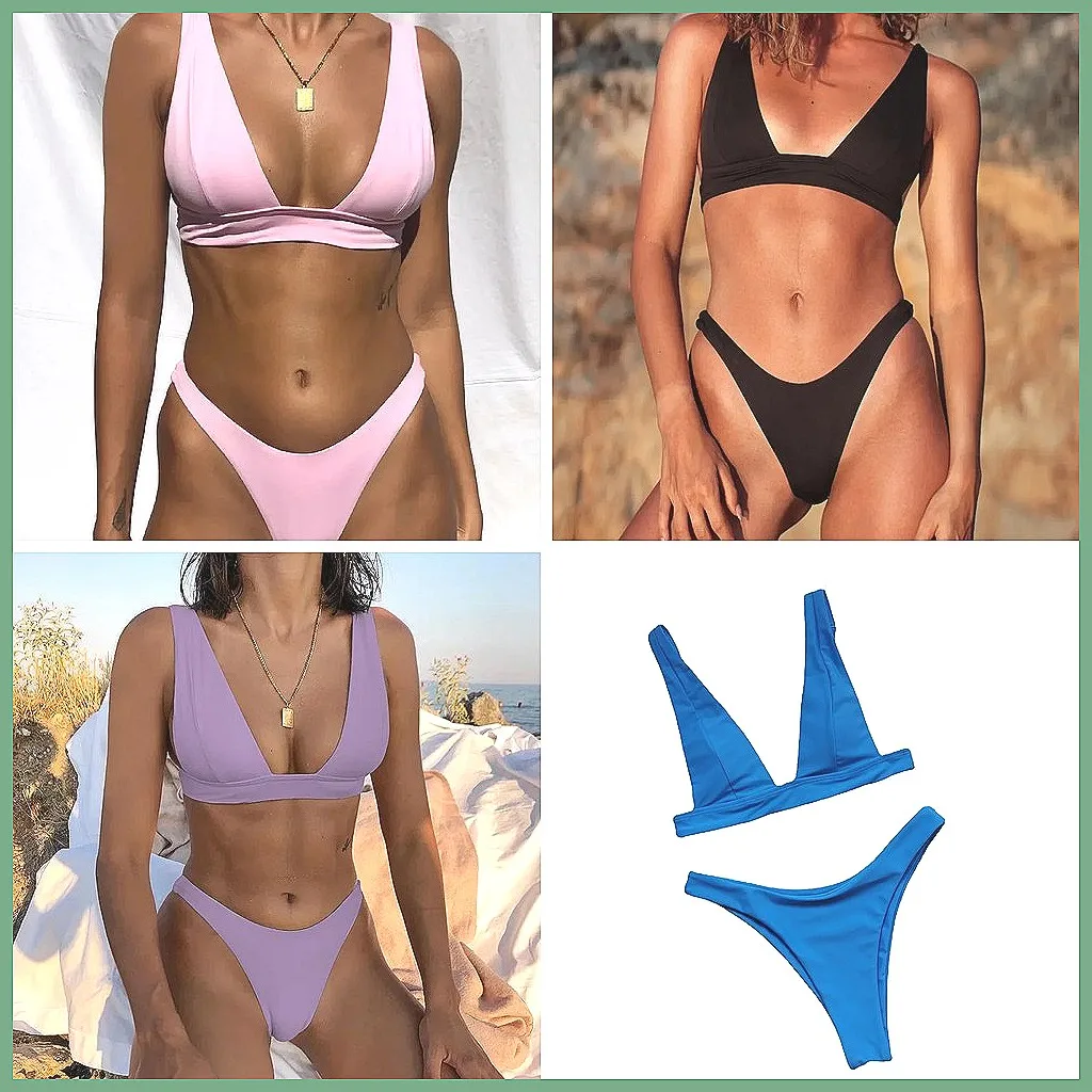 

Sexy Push Up Bikini Set 2024 Women's Solid Swimsuit Brazilian Beach Bathing Suit