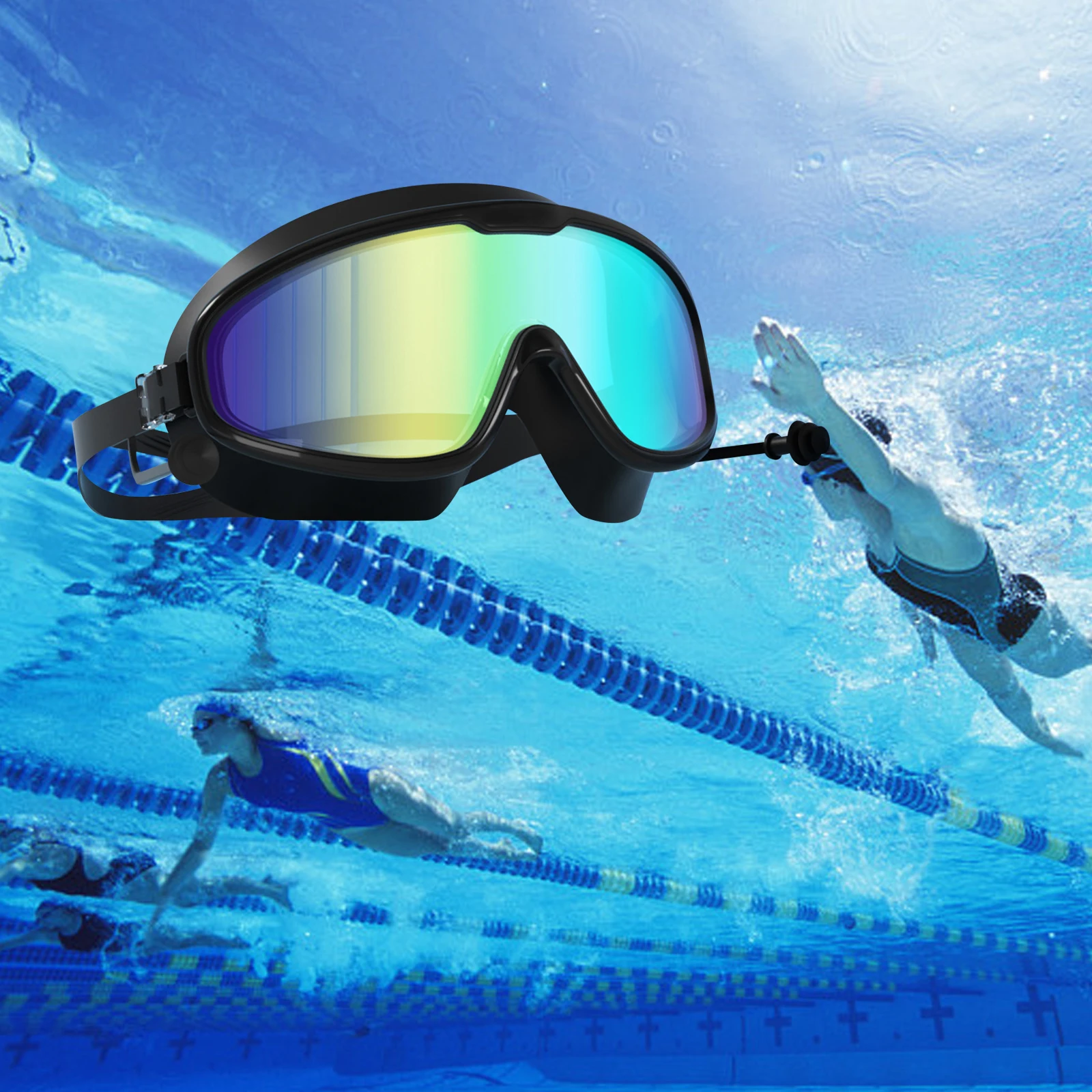 

1 Pcs Silicone Swimming Goggles Swim Goggles Adjustable Large Size Diving Glasses for Adults with Earplugs Waterproof Glasses