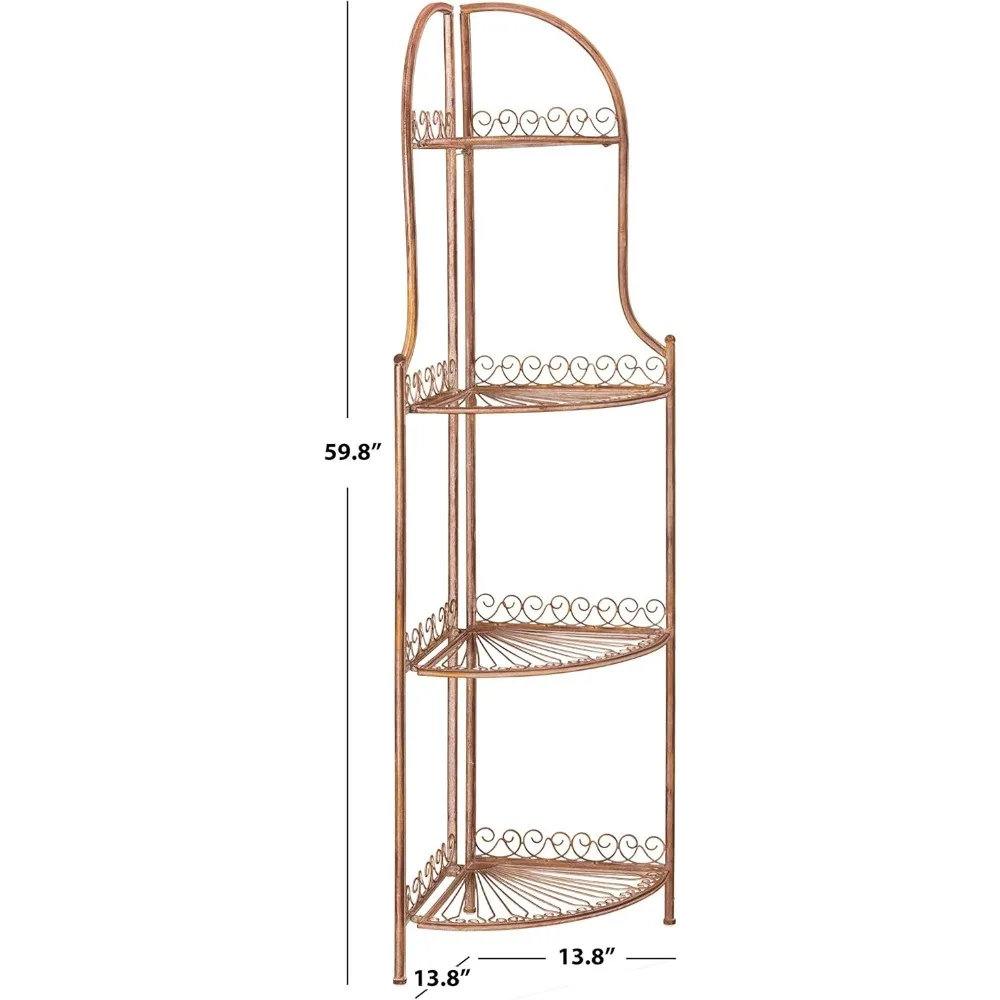 Mensola angolare da esterno rustica in ferro battuto arancione, soluzione di stoccaggio a 4 livelli per patio e giardino