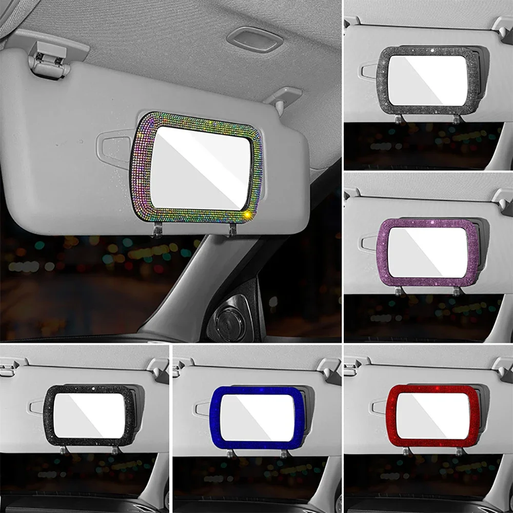 Rhinestone Car Visor Decoration Mirror Auto Women Makeup Mirror Auto Sunshade Rear View Cosmetic Mirror Bling Car Accessories