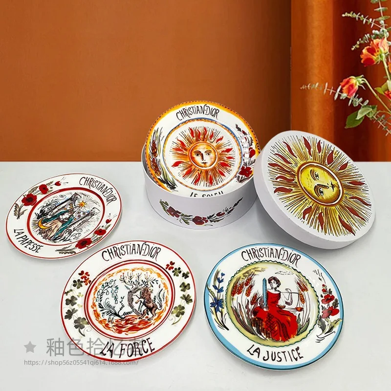 

Bone china serving retro sun 4 plate set high-end hotel steak plate home plate gift box