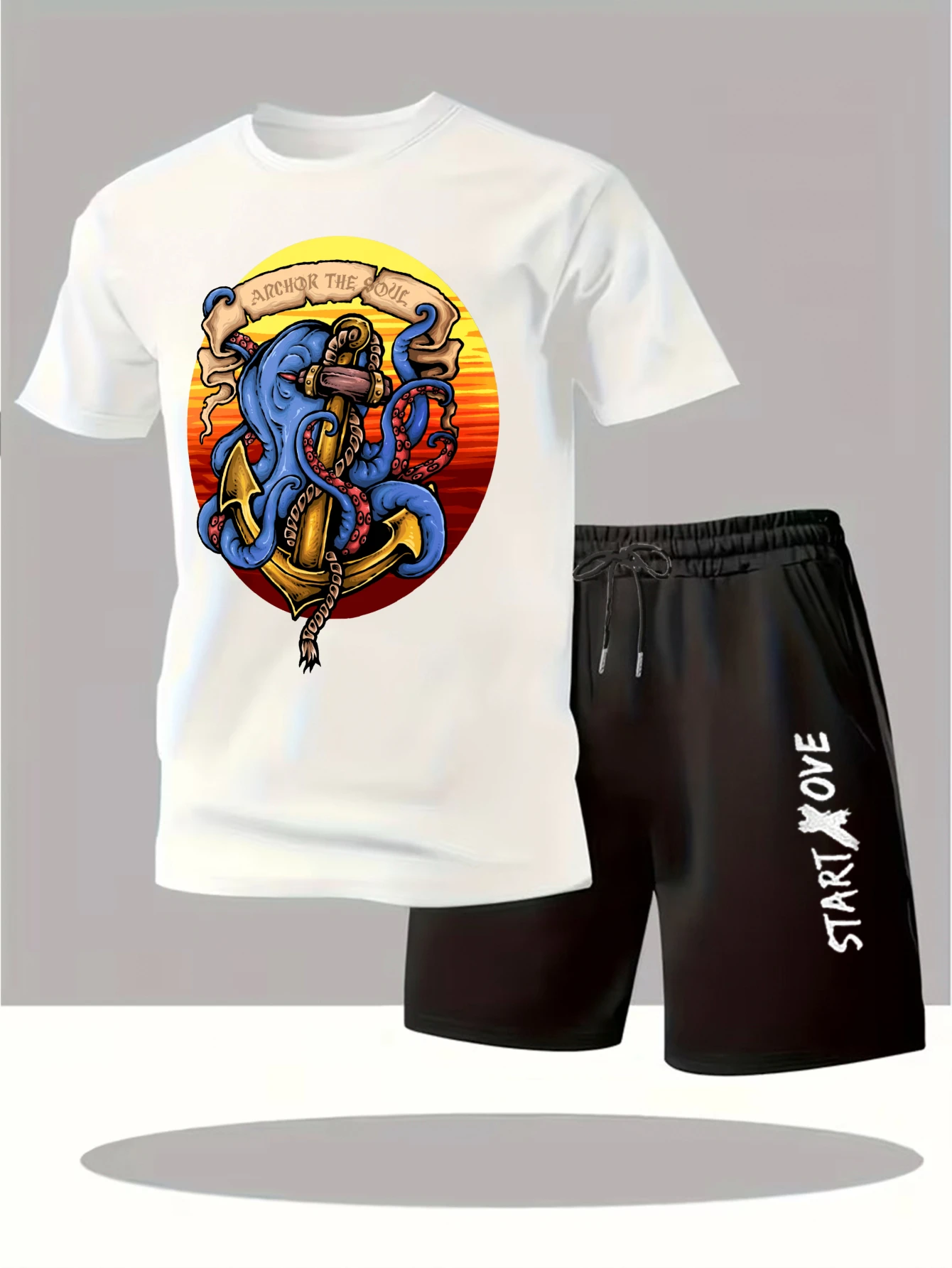 

Мужской спортивный костюм 2025: Новинка, модный принтованный комплект для мужчин, графический свитшот с коротким рукавом и шорты, спортивный костюм-дрип