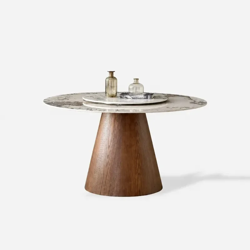 Nordic Solid Wood Rock Slab Round Dining Table with Turntable Modern Simple Small Apartment Household Round Dining Table and