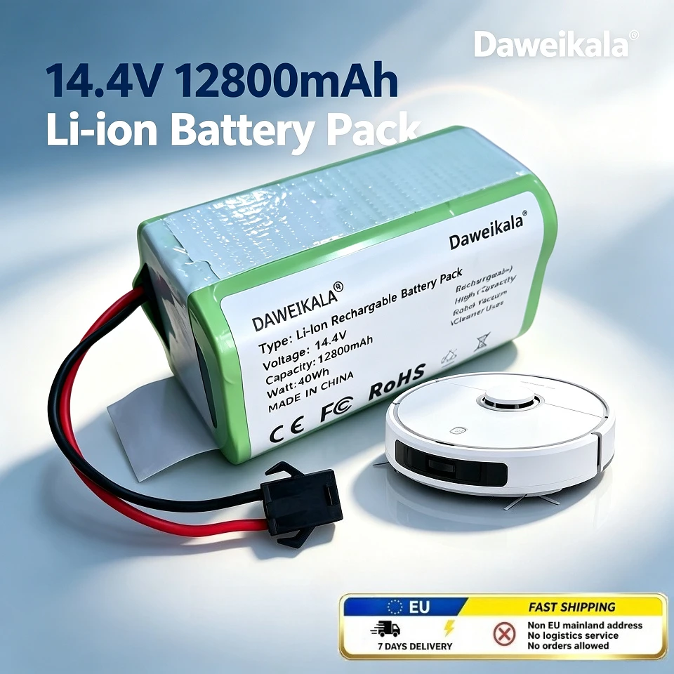 Batteria ricaricabile agli ioni di litio Daweikala 14,4 V, 12800 mAh, batteria di ricambio per aspirapolvere robot, magazzino europeo, consegna in 7 giorni, batteria di ricambio ad alta capacità da 40