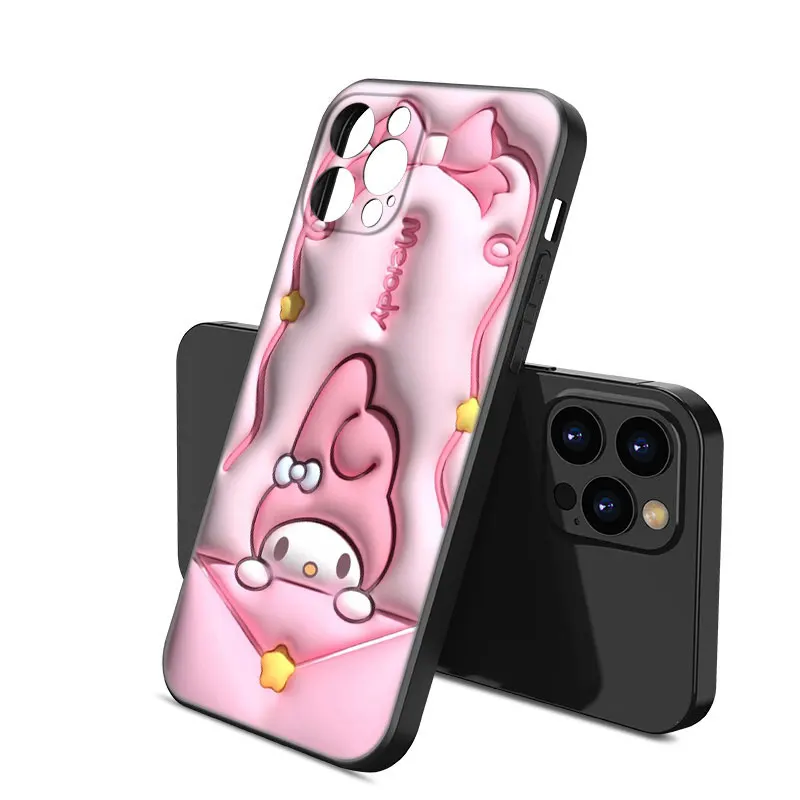 Pink Cute Hello Kitty Kuromi Phone Case For Apple iPhone 12 13 Mini 11 14 15 Pro Max 7 8 Plus X XR XS SE 2020 2022 Black Case