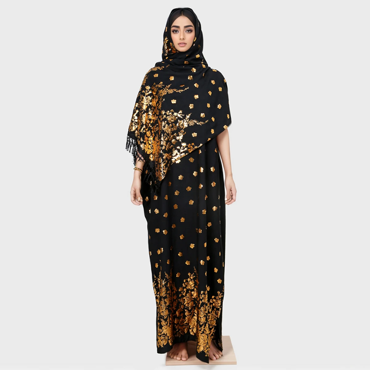 New Muslim Set Elegant Abaya Dress Printed Muslim Hijab Scarf Glitter Luxury Party Dress Ramadan Abaya Dubai Islam Kaftan