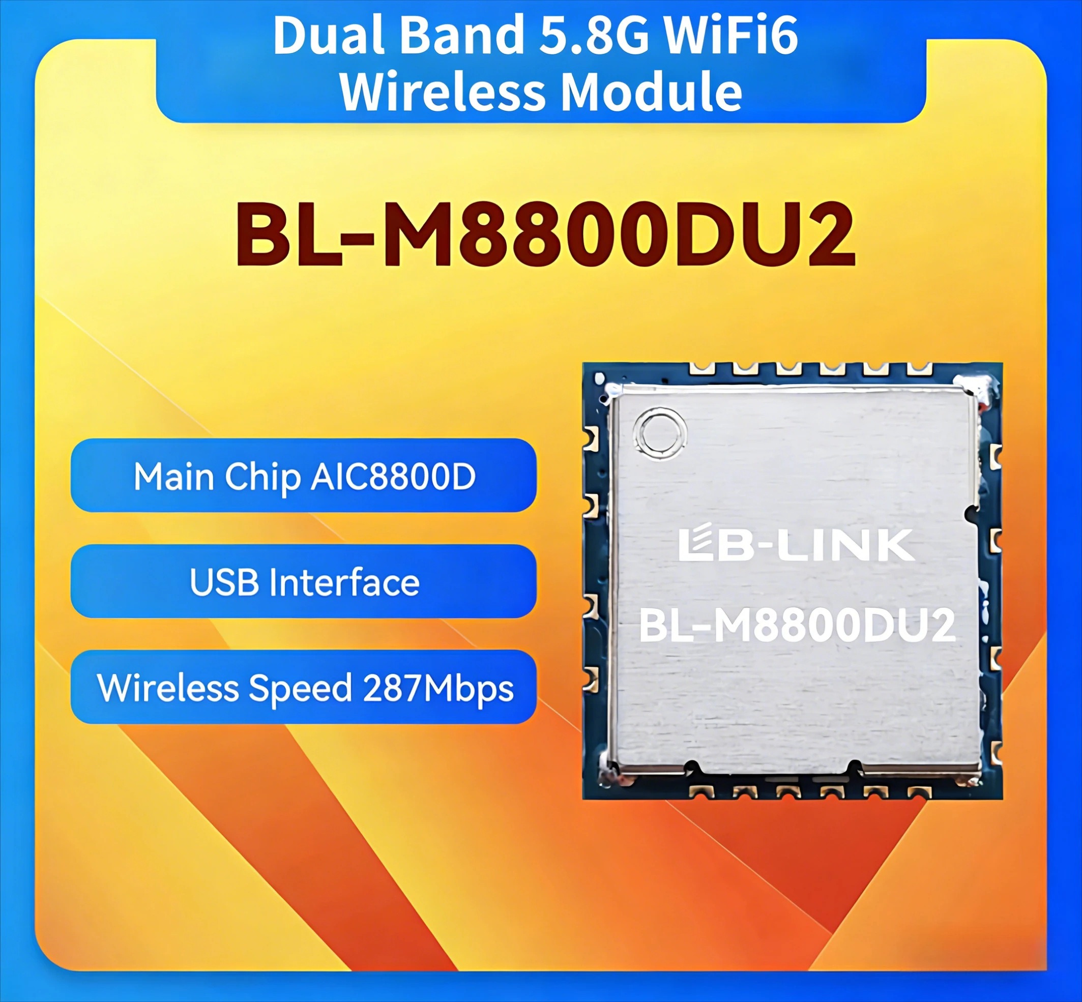 

M8800DU2 Dual Band 5.8G WiFi6 Wireless Module with AIC8800D Chip 11AX BT5.0 Wireless Video Transmission