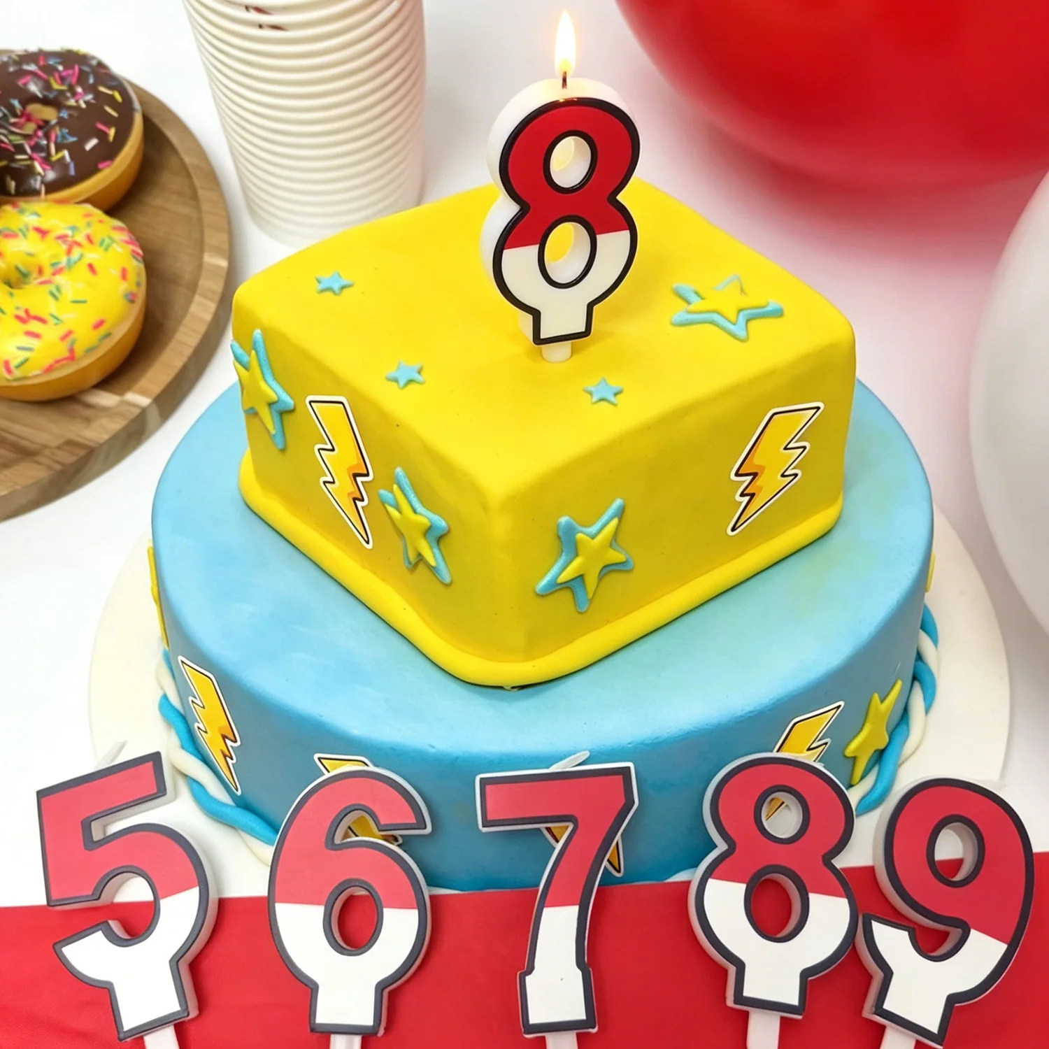 Cartoon Red and White Birthday Cake Candle Numeral Birthday Cake Topper for Animated Decoration Cartoon Party Supplies ﻿