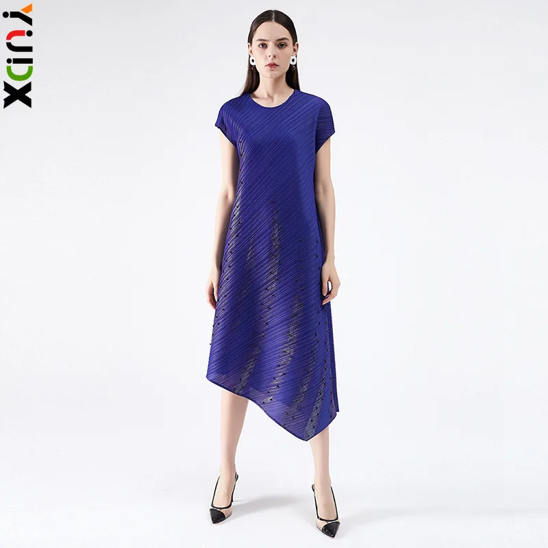 

YUDX Miyake Pleated Top Irregular Women's Dress Round Neck Slim Fashion Peplum Niche Skirt 2024 Early Spring New