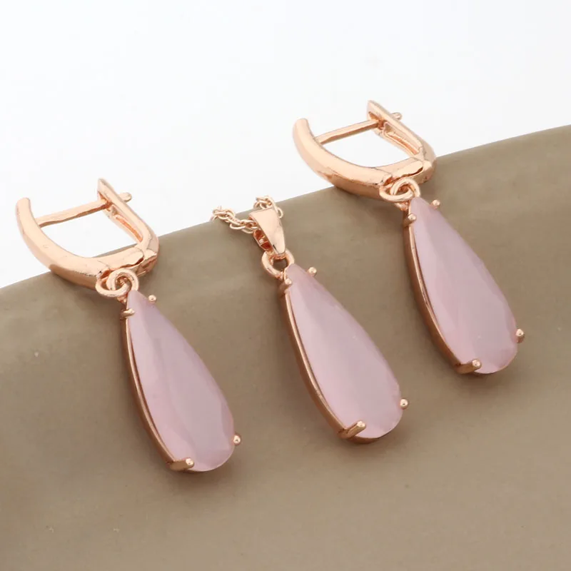 Luxury Quality 585 Rose Gold Color Jewelry Sets Drop Earrings And Pendants Jewelry Sets Cubic Zircon Gifts For New