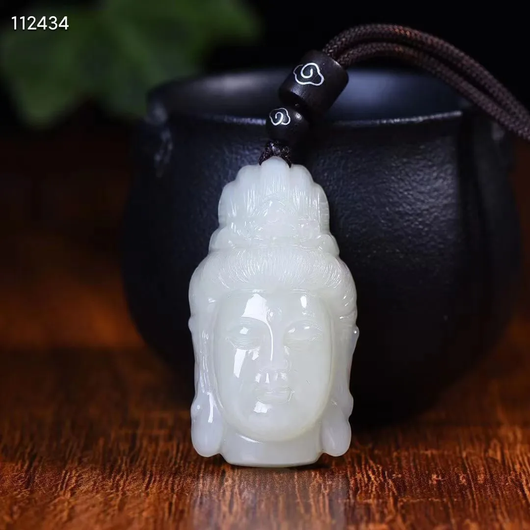 

Natural 100% real white hetian jade carve guanyin jade pendant Bless peace necklace jewellery for men women gifts luck jade