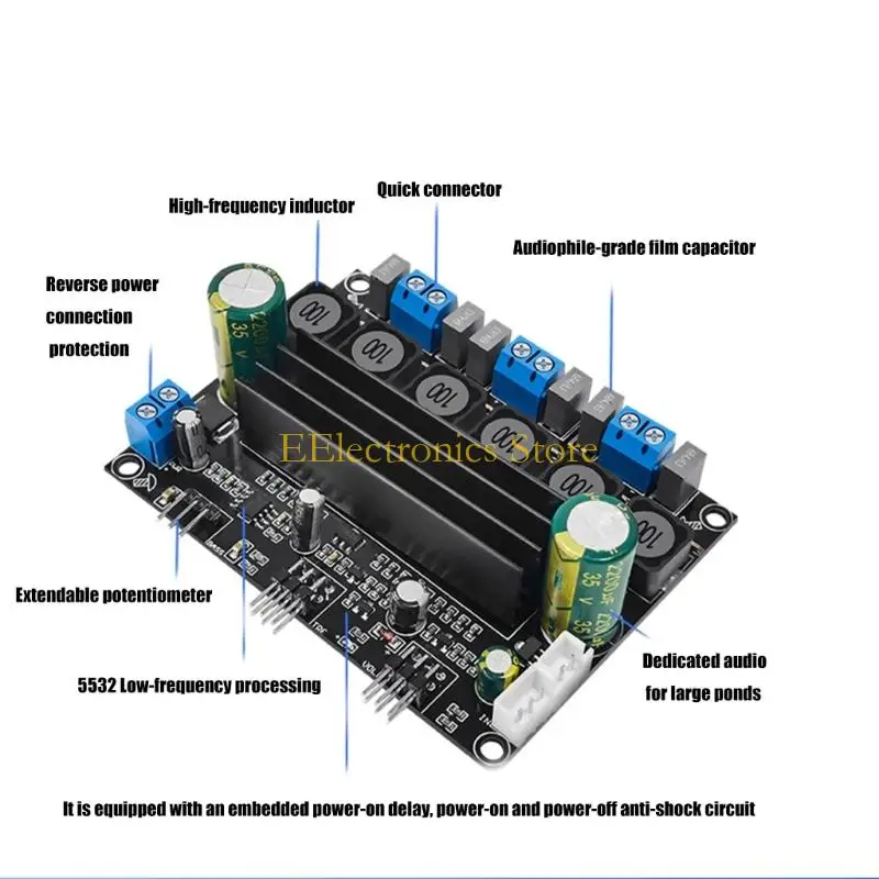 

Плата высокомощных цифровых усилителей HIFI B03C с чипом TPA3116D2 для звуковых представлений, дизайн металлического корпуса