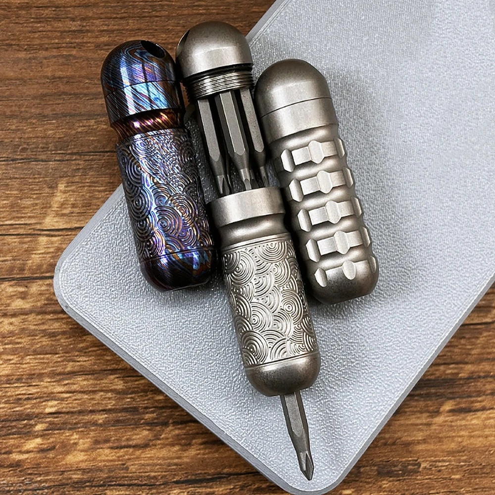 

Многофункциональный карманный инструмент Damascus Titanium EDC Mini с отсеком для бит, портативная отвертка, водонепроницаемый чехол