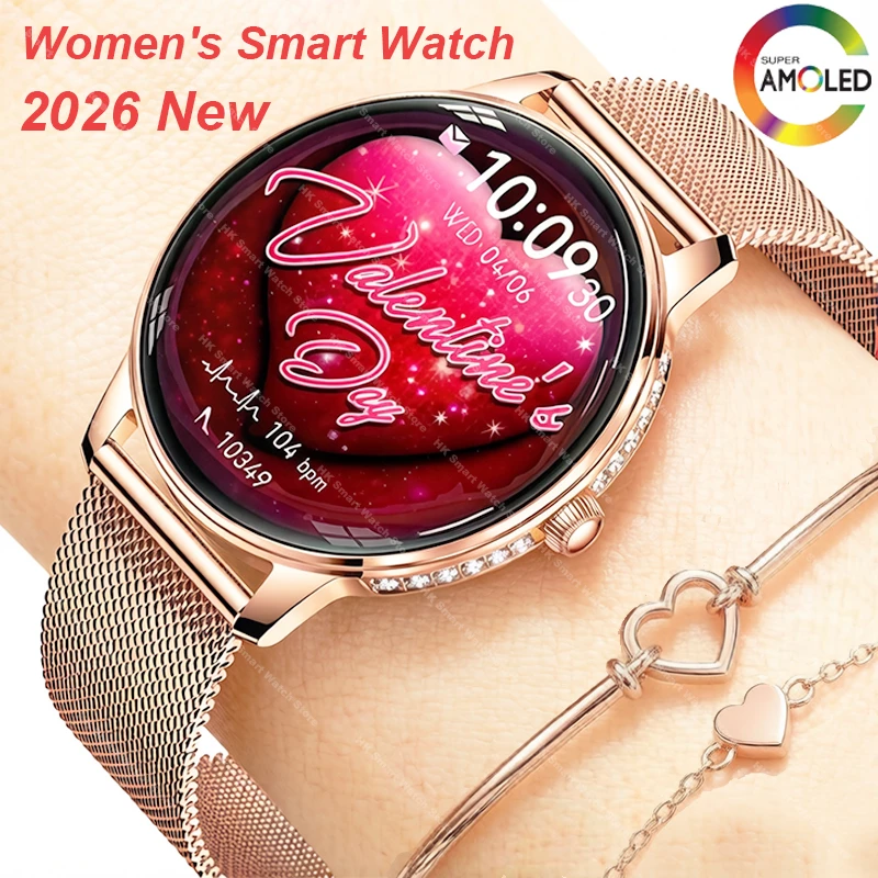 2026 New Smart Watch For Women Ultra Thin Diamond Inlaid HD AMOLED IP68 Waterproof Clock Bluetooth Call Sports Ladies Smartwatch