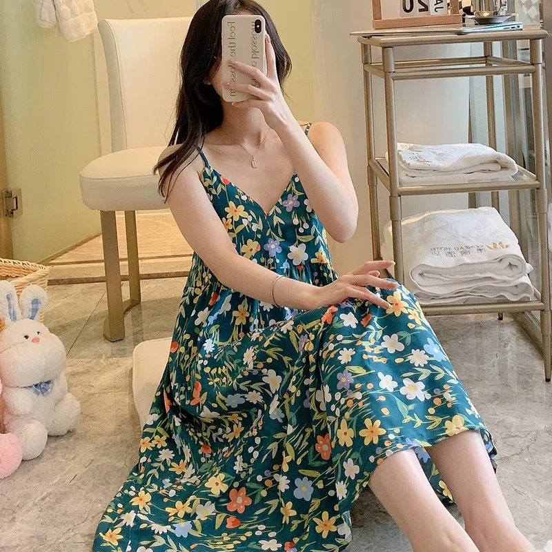 

Sleeveless Nightgowns Women Summer Floral Design Home Sweet Casual Students Japanese Style Tender Soft Breathable Sleepwear Chic