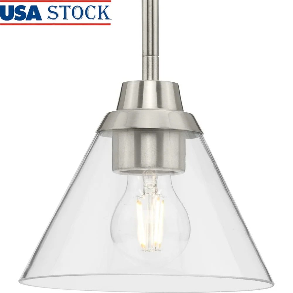 

Modern Dimmable Pendant Light Brushed Nickel Adjustable Height Clear Glass Shade Ideal Kitchen Bedroom Dining Room 60W Max Bulb