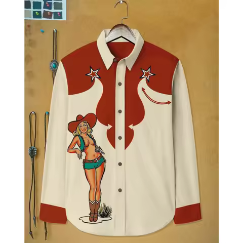 New Fashionable Luxury Social Men's Long Sleeve Shirt Collar Button Shirt Casual Western Printed Top Camisa Manga Larga Hombre