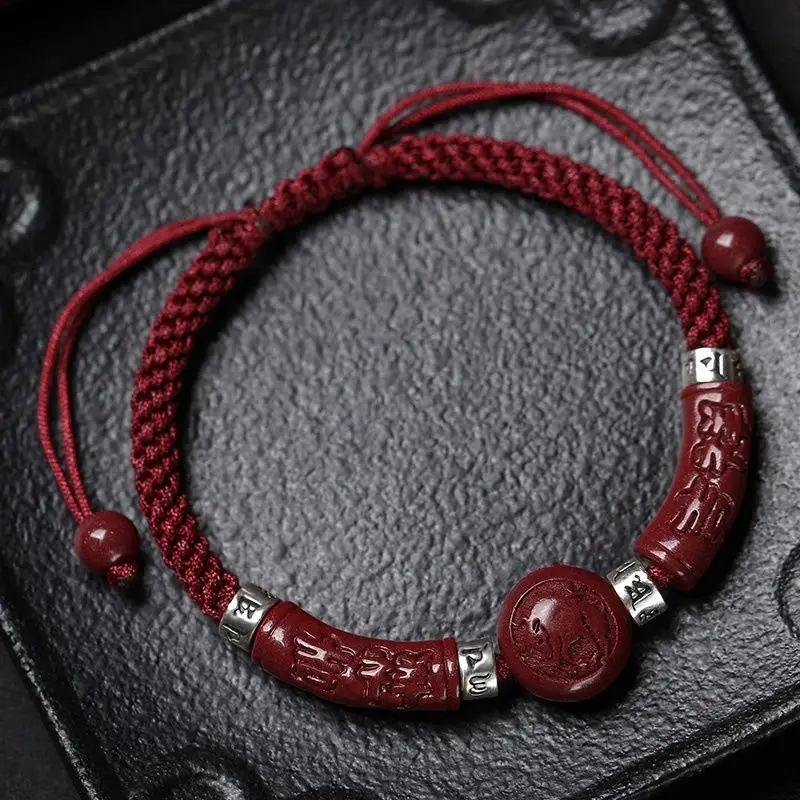 Chinese Style Cinnabar Bracelet  Men and Women Zodiac Birth Year Red Rope Weaving Amulet  Couple  Ward Off Evil Jewelry Guardian