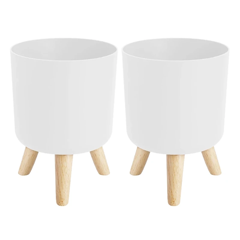 

2X Modern Plant Pots with Wooden Legs Holder Bedroom Living Room Floor Standing Potted Flower Pot Garden Planters -B