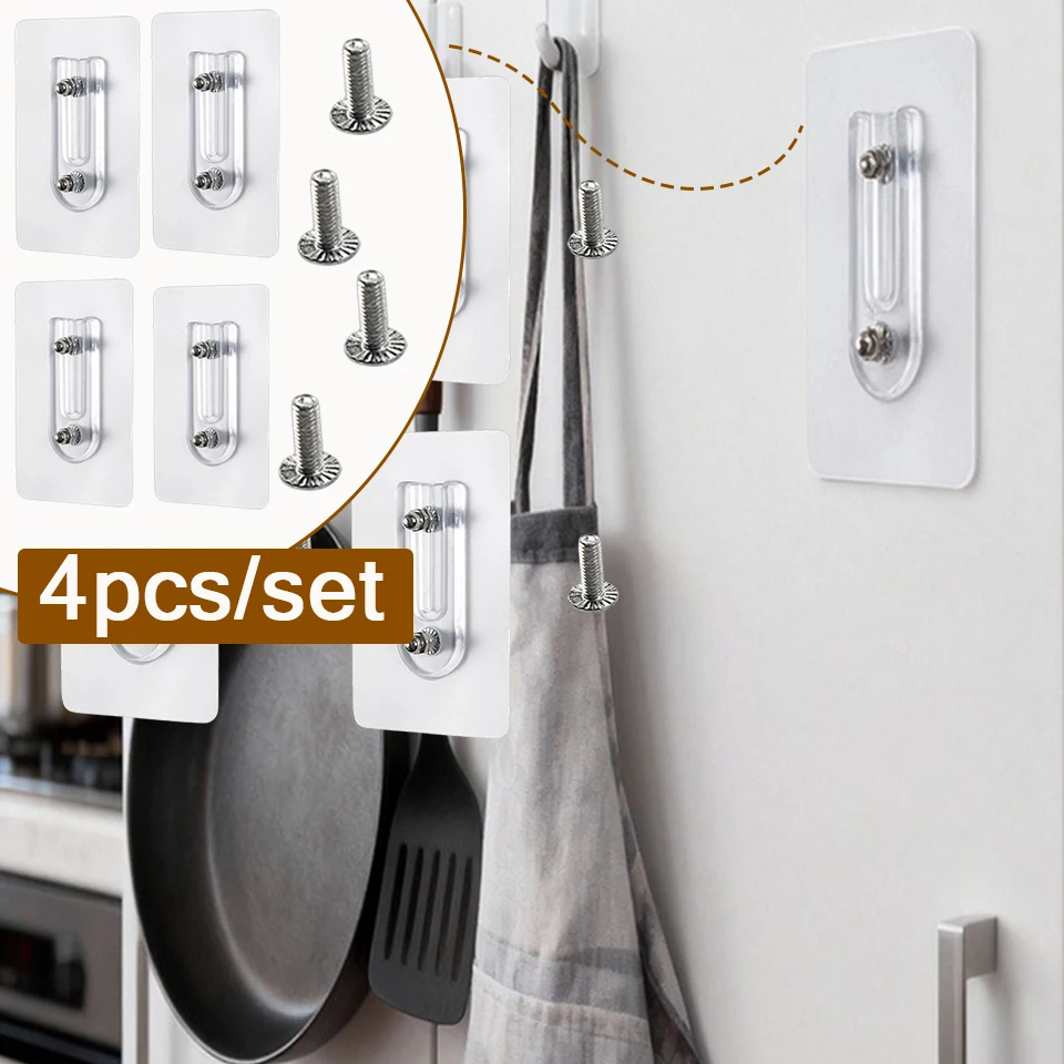 4Pcs Variable Distance Non Perforated Strong Self-adhesive Double Screw Sticker Non-Trace Used for Kitchen,Living Room,Bathroom