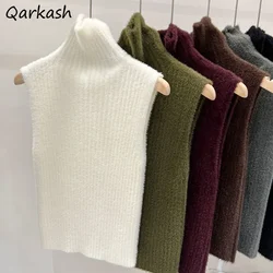 Knitted Tank Top Women Turtleneck Soft Warm Inner Fluffy Autumn Winter Sexy Chic Korean Style Lazy Cozy Simple Y2k Girls Fashion