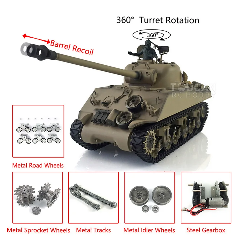 HENG LONG 1/16 Maßgeschneiderter 7.0 M4A3 Sherman RC Panzer 3898 Barrel Recoil 360 °   Metall TH19791-SMT4