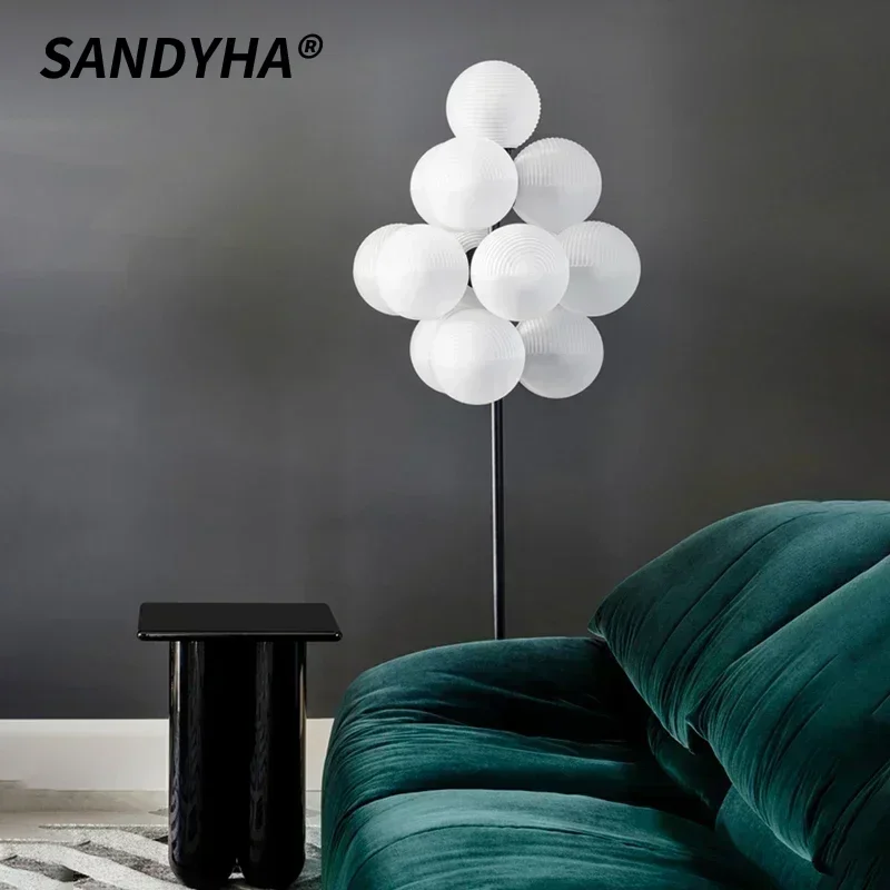 SANDYHA Modern Glass Floor Lamp Purple Grapes LED Table Lamp for Bedroom Bedside Living Room Home Decoration Lighting Fixture