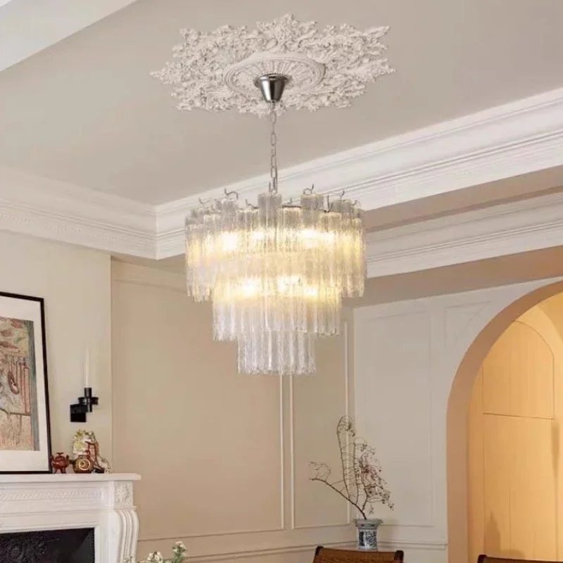 

SANDYHA Pink Glass French Style Pendant Light LED Lamp Ideal for Living Room Bedroom Home Indoor Décor Elegant Lighting Fixture