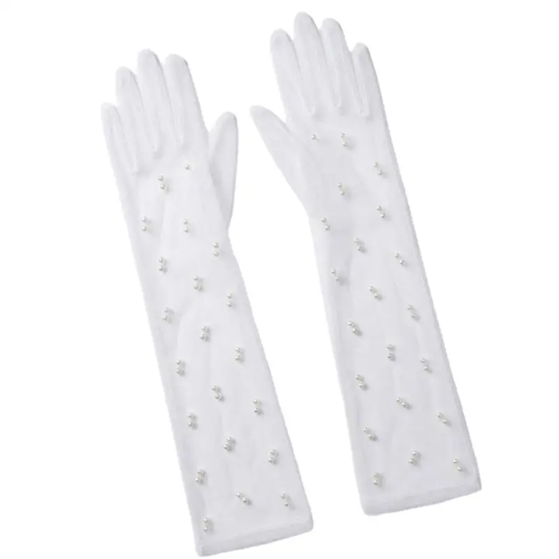 A52E Wedding Armwear Sheer Mesh Long Bridal Gloves for Bride Ceremony, Photography Styling, and Reception Occasion