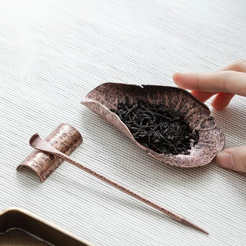 3pc/set Handmade Lotus Leaf Tea Spoon Japanese Hammer Copper Tea Scoop Boutique Chahe Awakening Tea Ladle Items Decoration