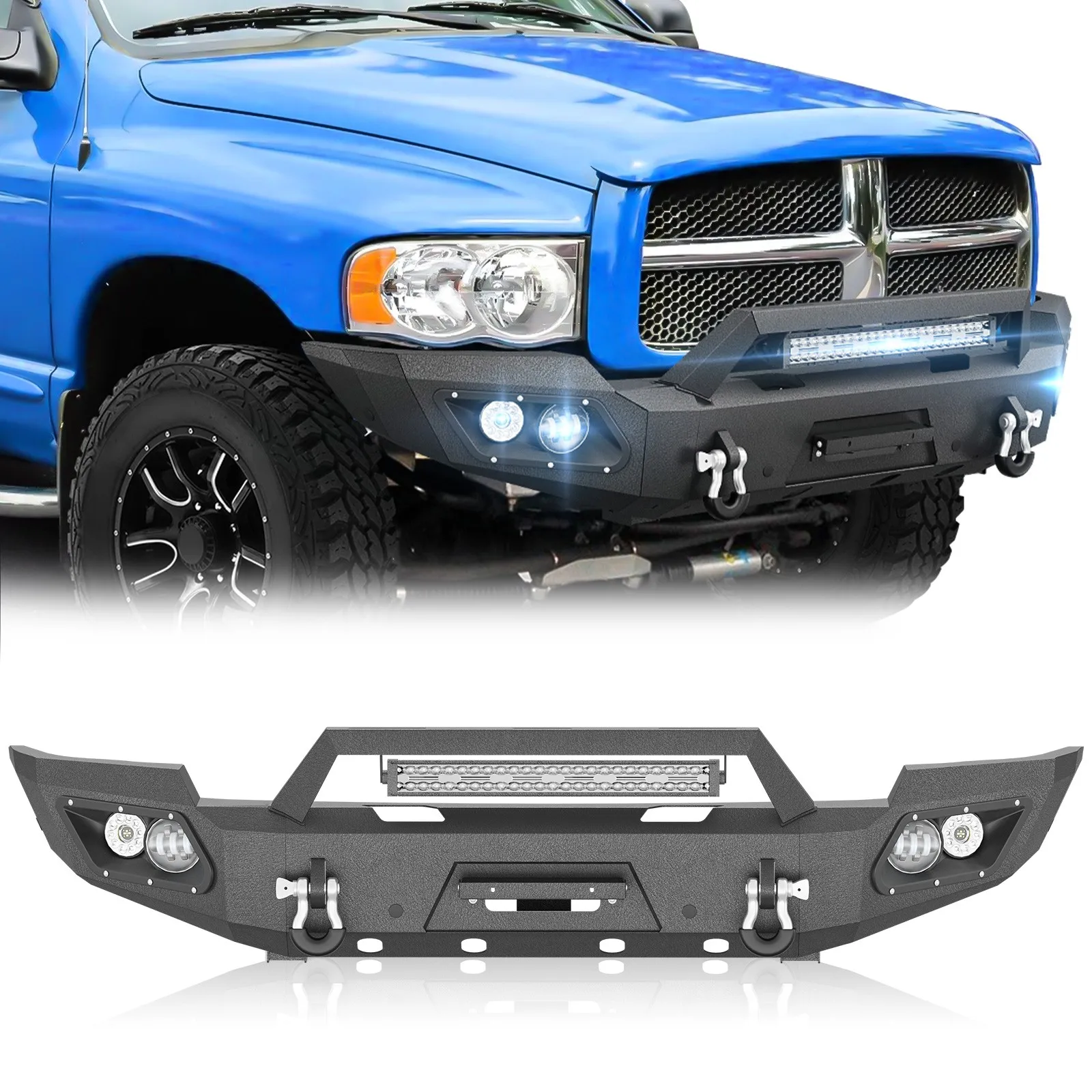 

Front Bumper with Winch Plate, LED Lights, License Plate Bracket & Sensor Holes for 2003-2005 Dodge Ram 2500 3500(Exclude Diesel