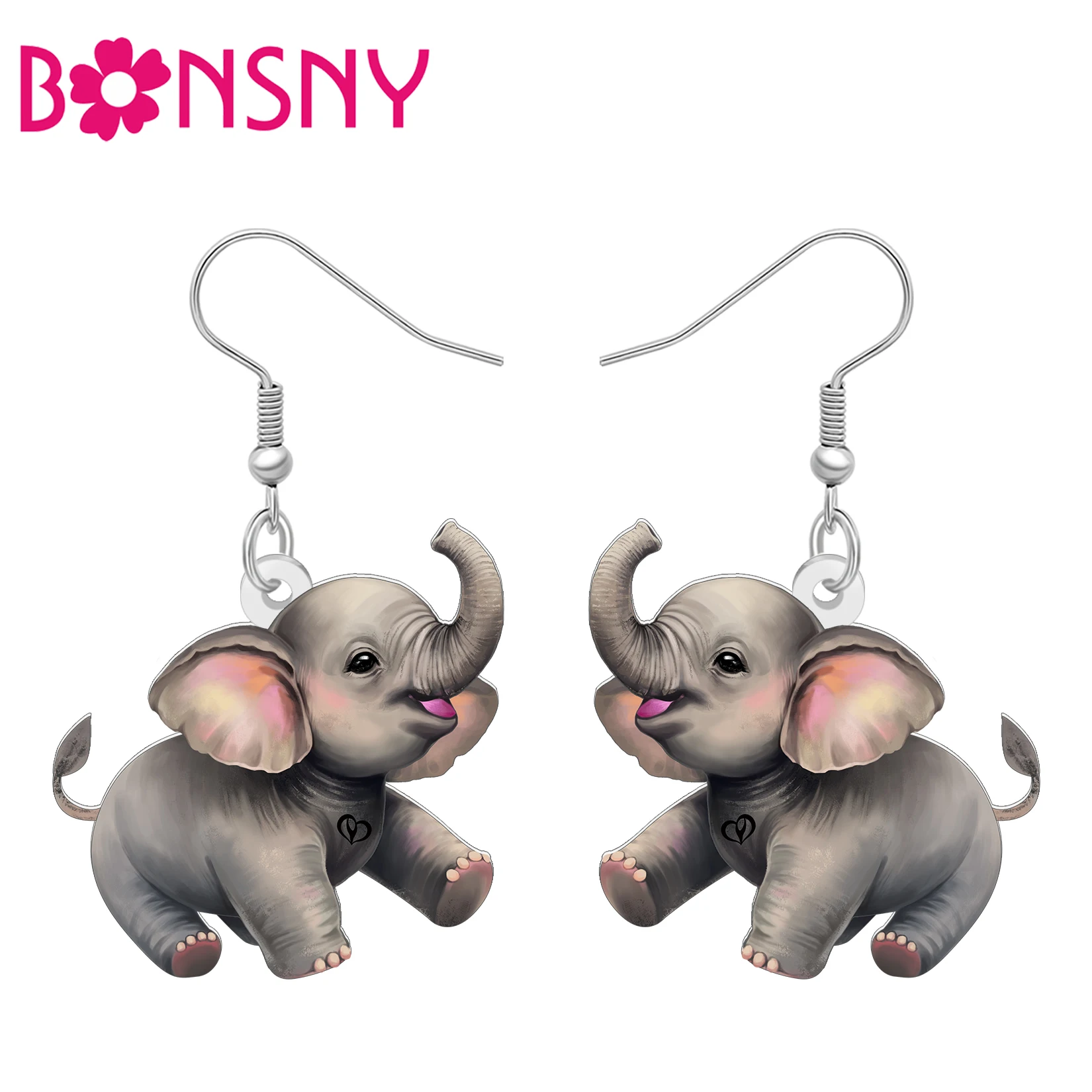 BONSNY Acrylic Lovely Elephant Dangle Earrings Cartoon Jungle Tropical Animals Jewelry Fashion Gifts For Women Girls Accessories