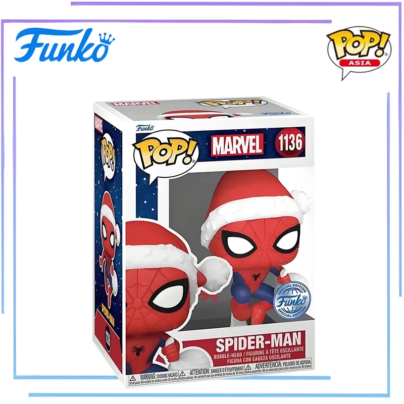 Oryginalna edycja FUNKO POP Marvel Holiday Christmas Spider-Man Anime figurka ozdoba zabawki modele montaż Model kolekcjonerski