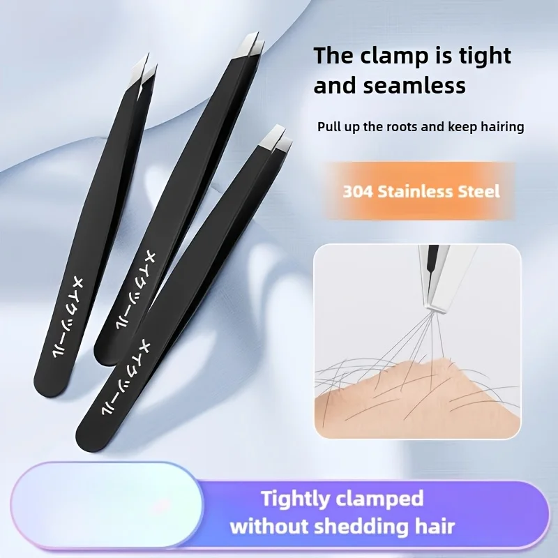 2/4pcs Black Stainless Steel Tweezers - Includes Slant, Pointed, Flat, And Angled Tips for Shaping Eyebrows, Removing Splinters