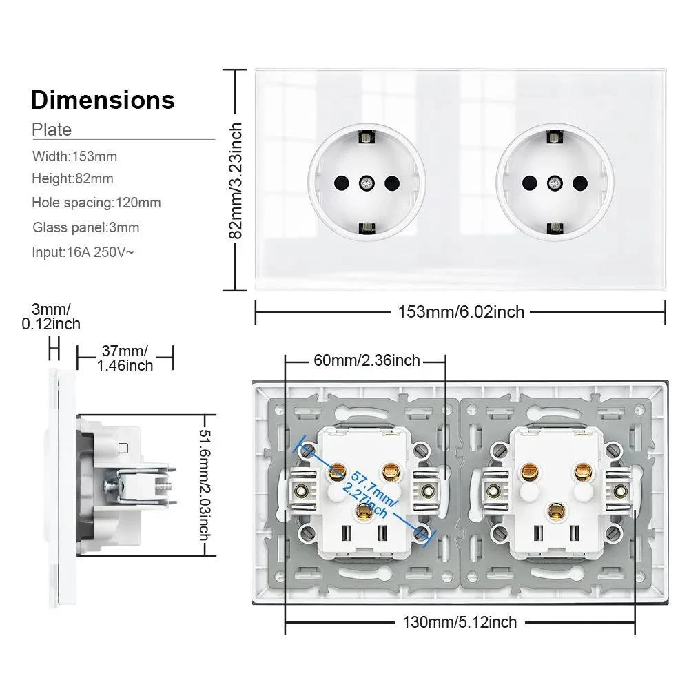 82 type European Standard Electrical sockets 250V 16A Full Mirror 153 Tempered Glass Panel Multiple Socket Wall Home Improvement